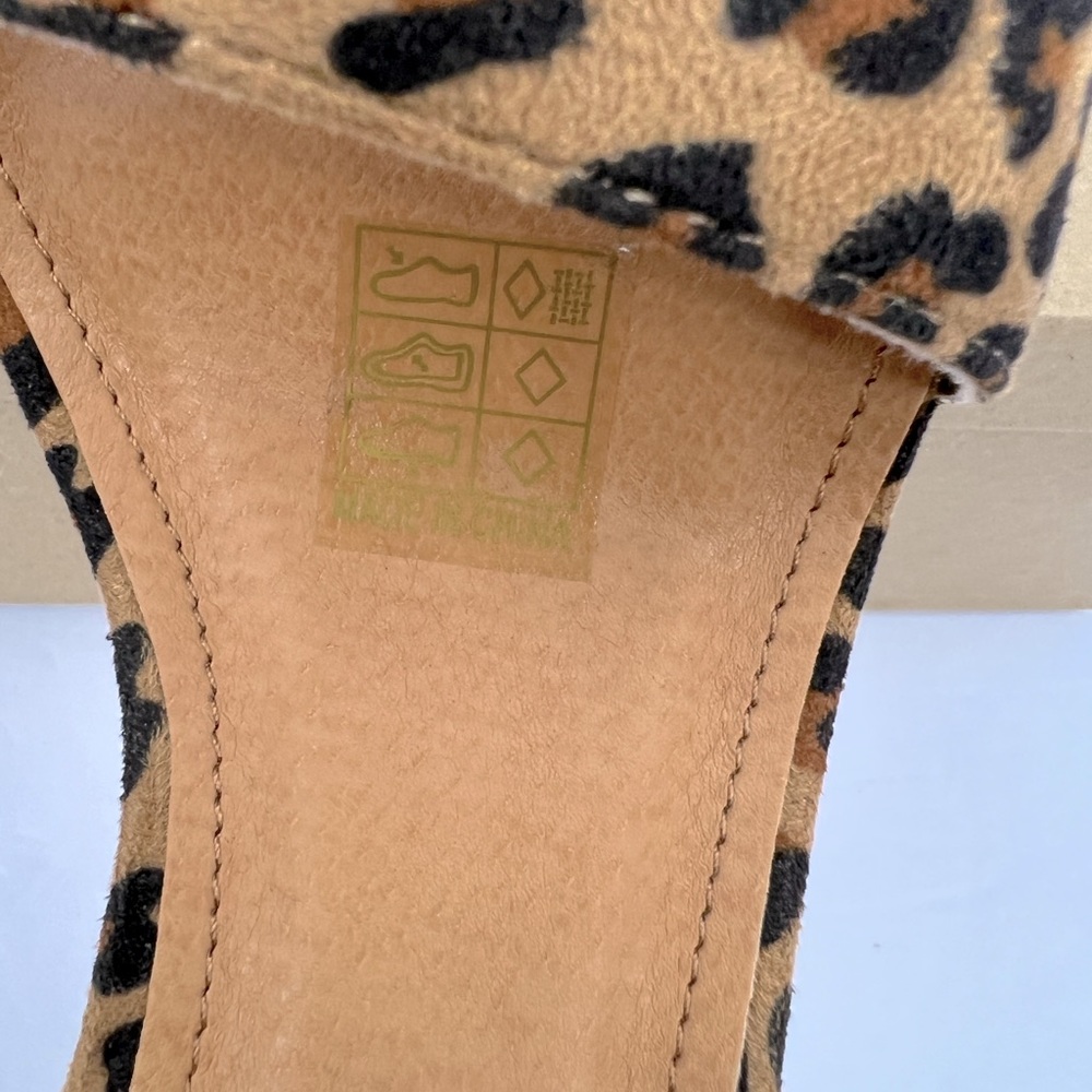 VINTAGE HAVANA,BEIGE & COFFEE LEOPARD PRINT OPEN TOE MIDTOP, ANKLE LOOP W/BUCKLE - Picture 8 of 14